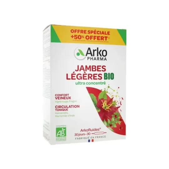 Arkofluides Jambes Légères Bio 20 Ampoules+10 OFFERTES Arkofluides Jambes Légères Bio 20 Ampoules+10 OFFERTES