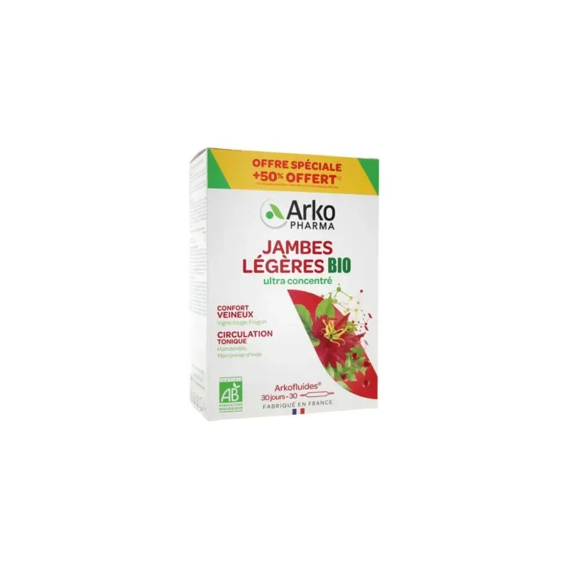 Arkofluides Jambes Légères Bio 20 Ampoules+10 OFFERTES Arkofluides Jambes Légères Bio 20 Ampoules+10 OFFERTES