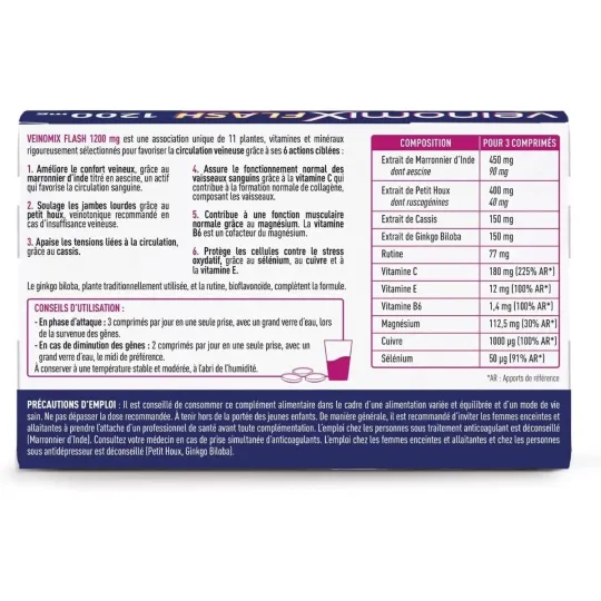 Granions Veinomix Flash 1200mg 30 Comprimés Granions Veinomix Flash 1200mg 30 Comprimés