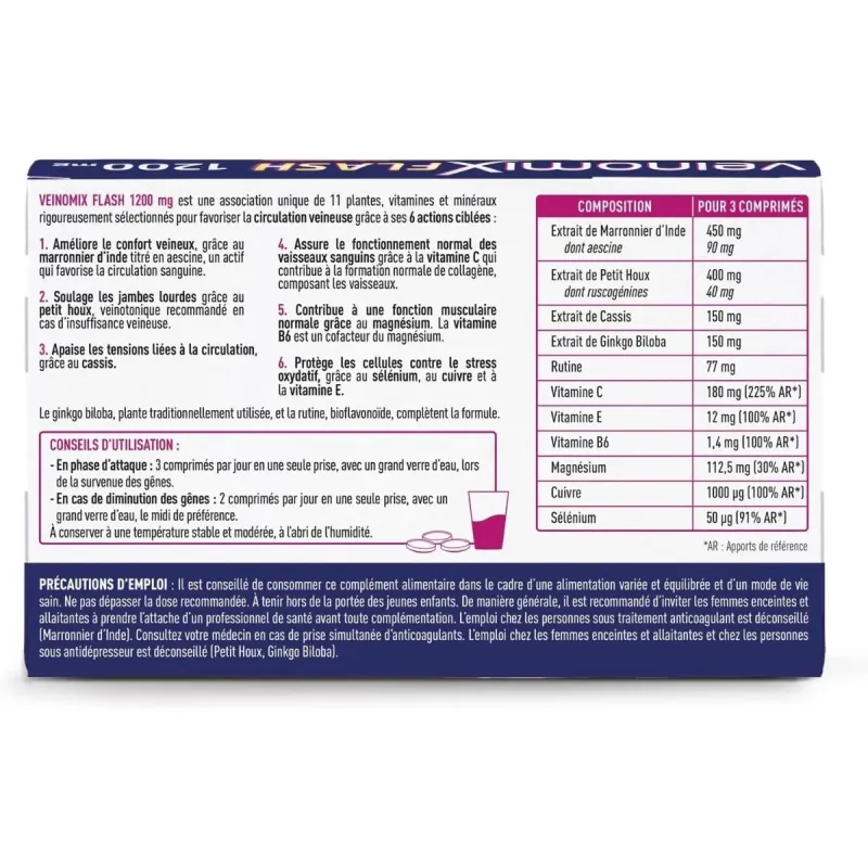 Granions Veinomix Flash 1200mg 30 Comprimés Granions Veinomix Flash 1200mg 30 Comprimés