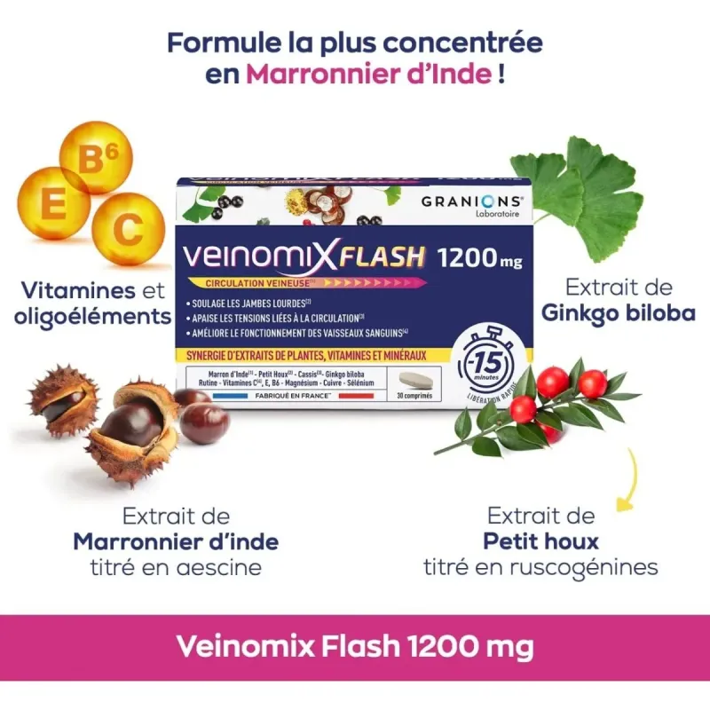 Granions Veinomix Flash 1200mg 30 Comprimés Granions Veinomix Flash 1200mg 30 Comprimés