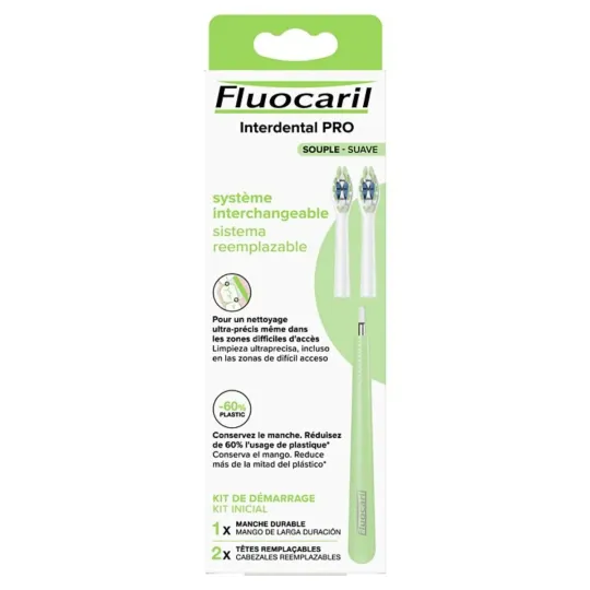 Fluocaril Brosse à Dents Interdental Pro -2 Têtes Interchangeable souple Fluocaril Brosse à Dents Interdental Pro -2 Têtes Interchangeable souple