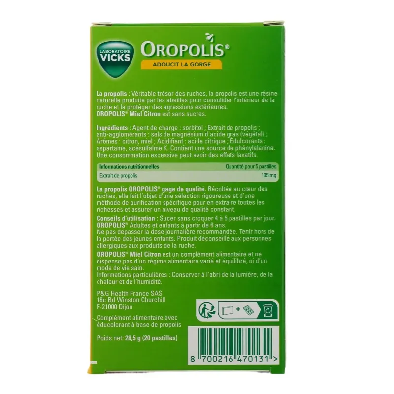 Oropolis Pastilles Propolis Miel Citron