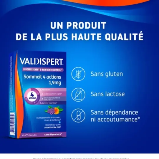 Valdispert Mélatonine 1.9mg 4 Actions 30 Capsules composition Valdispert Mélatonine 1.9mg 4 Actions 30 Capsules composition