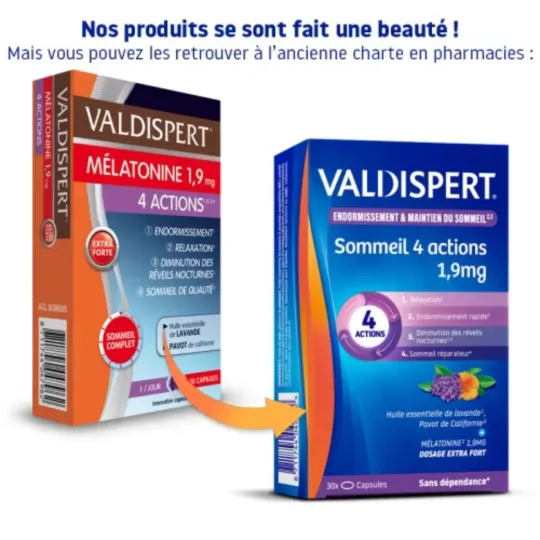 Valdispert Mélatonine 1.9mg 4 Actions 30 Capsules ancien visuel Valdispert Mélatonine 1.9mg 4 Actions 30 Capsules ancien visuel