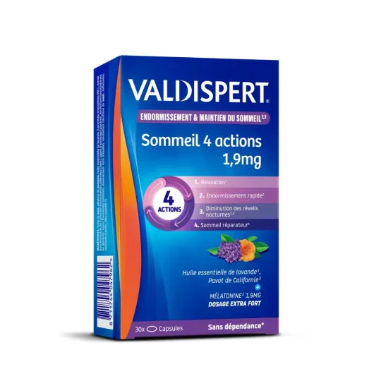 Valdispert Mélatonine 1.9mg 4 Actions 30 Capsules Valdispert Mélatonine 1.9mg 4 Actions 30 Capsules