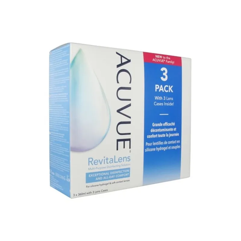 Acuvue Revitalens 3X360ml + 3 Etuis Lentilles Acuvue Revitalens 3X360ml + 3 Etuis Lentilles