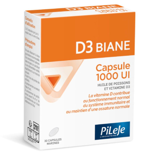 Pileje D3 Biane 1000UI 30 Capsules Marines Pileje D3 Biane 1000UI 30 Capsules Marines