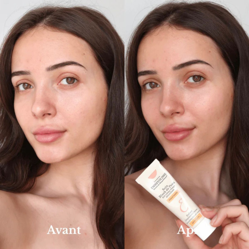 Embryolisse Soin Blush De Peau Abricot Lumière avant/ après Embryolisse Soin Blush De Peau Abricot Lumière avant/ après