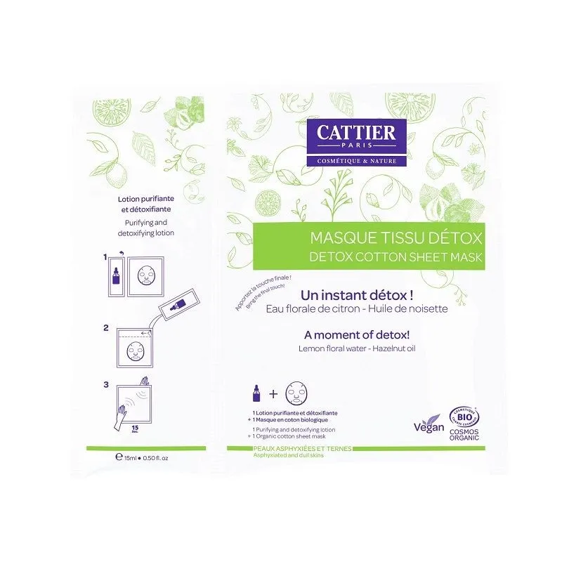 Cattier Masque Tissu Bio + Lotion Détox Bio 15ml