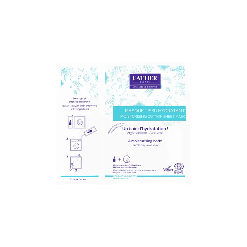 Cattier Masque Tissu Bio + Lotion Hydratante Bio 20ml