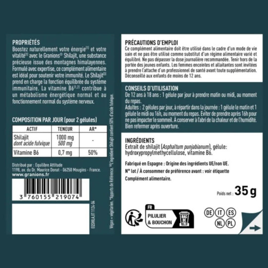 Granions Shilajit 1000mg Energie Immunité