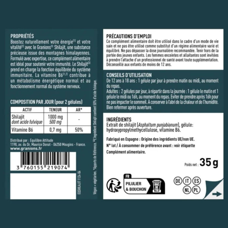 Granions Shilajit 1000mg Energie Immunité