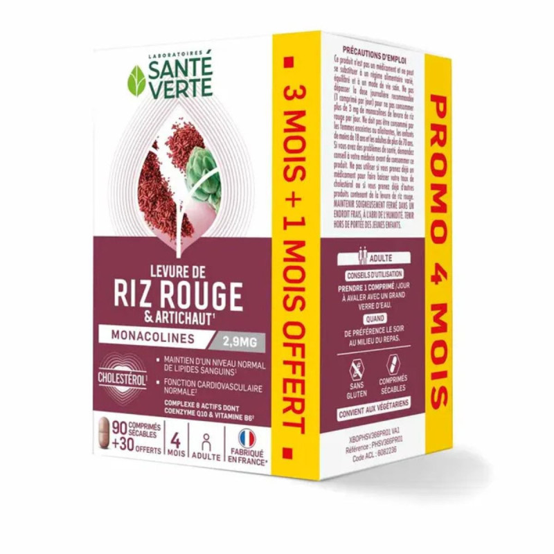 Santé Verte Riz Rouge et Artichaut Cholestérol 90+30 comprimés Santé Verte Riz Rouge et Artichaut Cholestérol 90+30 comprimés