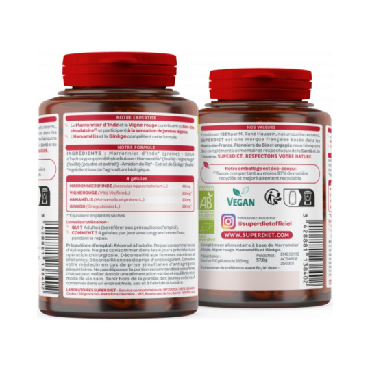 SuperDiet Quatuor Circulation Bio Vegan 150 gélules dont 25% OFFERT