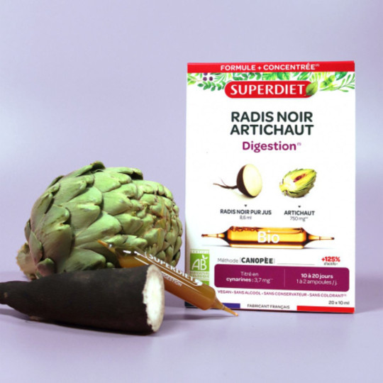 SuperDiet Radis Noir-Artichaut Bio Bien être du foie 20 Ampoules