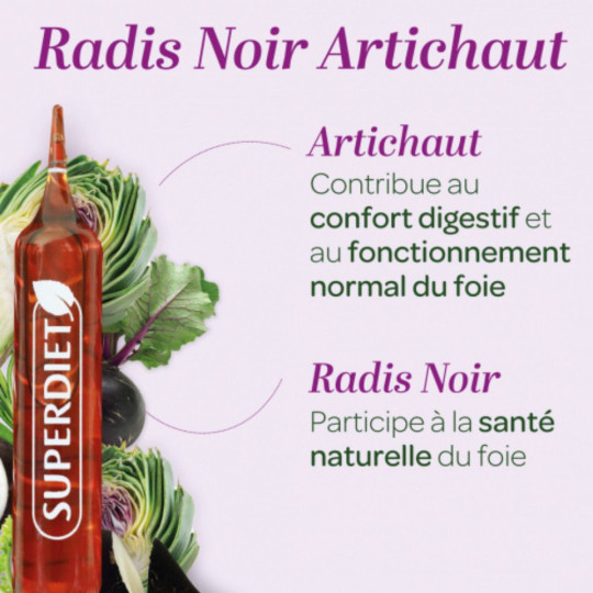 SuperDiet Radis Noir-Artichaut Bio Bien être du foie 20 Ampoules