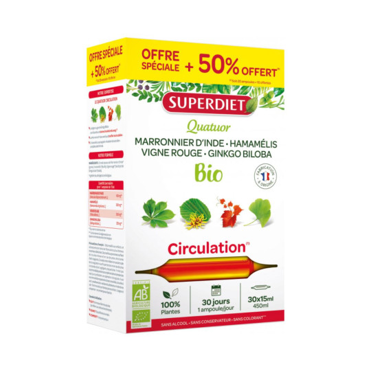 SuperDiet Quatuor Circulation Bio 20 ampoules + 50% OFFERT