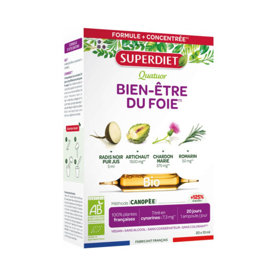 SuperDiet Quatuor Bien Etre du Foie Bio 20 ampoules