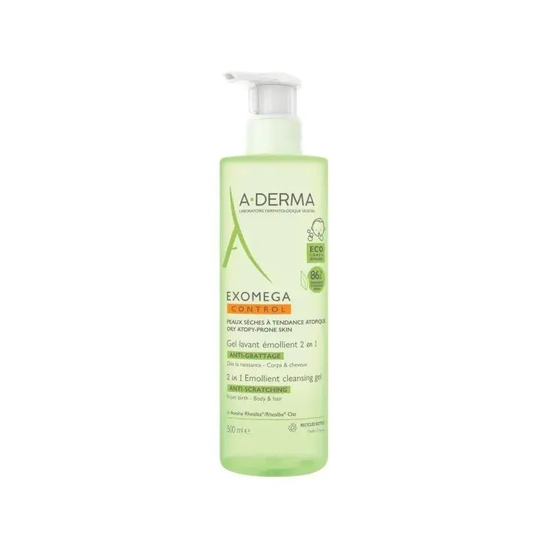 A-Derma Exomega Control Gel Lavant Emollient Corps et Cheveux 500 ml