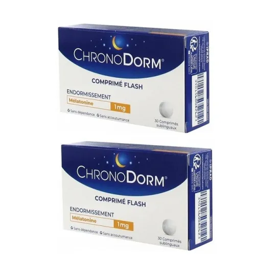 ChronoDorm Mélatonine 1mg 2X30 comprimés -30% sur 2ème Boîte ChronoDorm Mélatonine 1mg 2X30 comprimés -30% sur 2ème Boîte