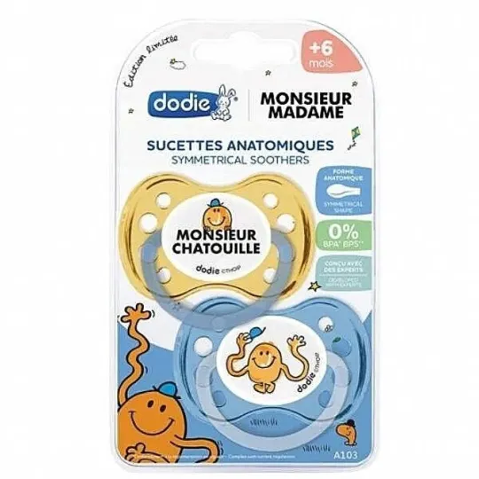 Dodie 2 Sucettes Anatomiques +6mois Monsieur Chatouille Dodie 2 Sucettes Anatomiques +6mois Monsieur Chatouille