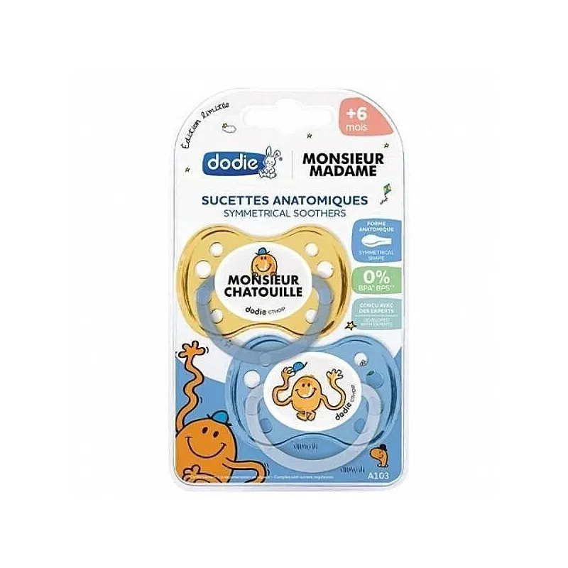 Dodie 2 Sucettes Anatomiques +6mois Monsieur Chatouille Dodie 2 Sucettes Anatomiques +6mois Monsieur Chatouille
