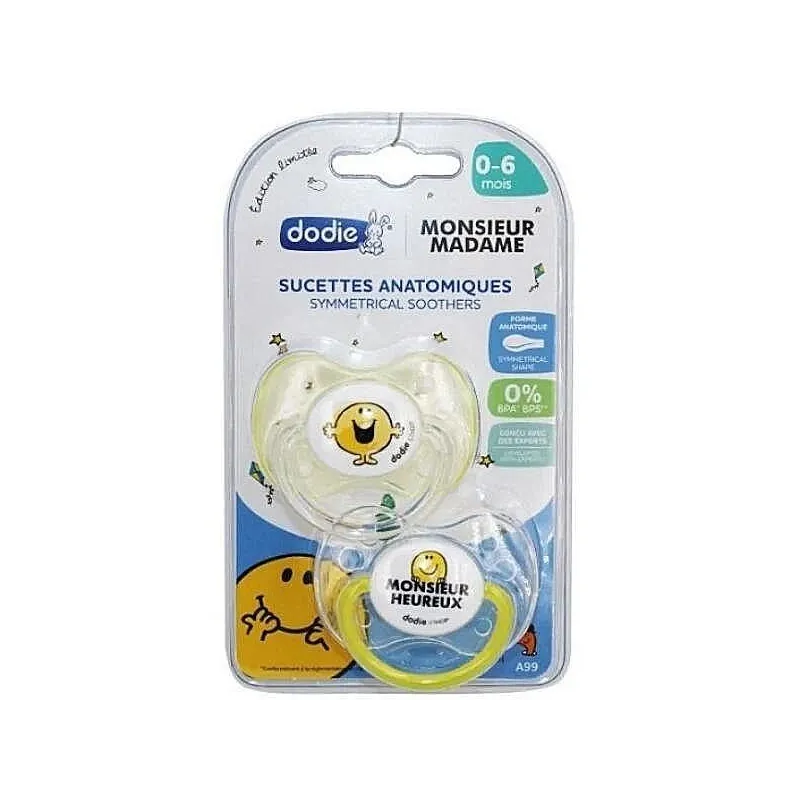 Dodie 2 Sucettes Anatomiques 0-6mois Monsieur Heureux Dodie 2 Sucettes Anatomiques 0-6mois Monsieur Heureux
