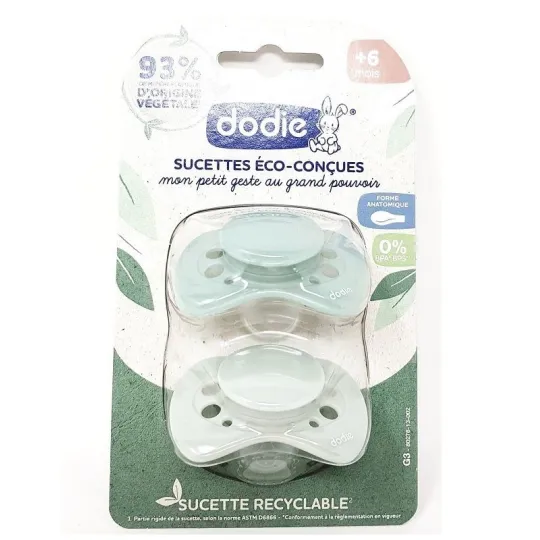 Dodie 2 Sucettes Eco Conçues +6mois Vert Dodie 2 Sucettes Eco Conçues +6mois Vert