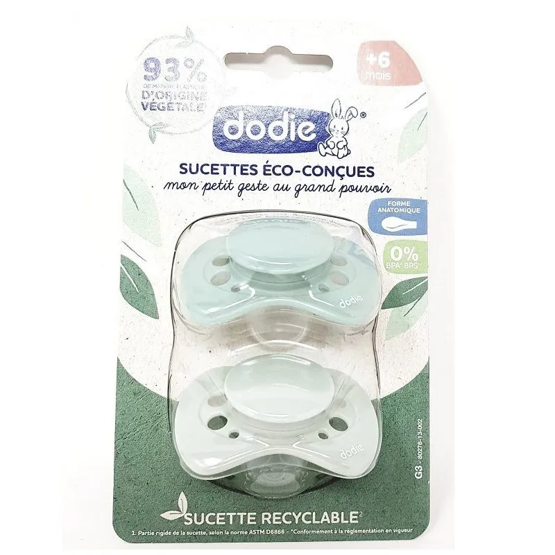 Dodie 2 Sucettes Eco Conçues +6mois Vert Dodie 2 Sucettes Eco Conçues +6mois Vert