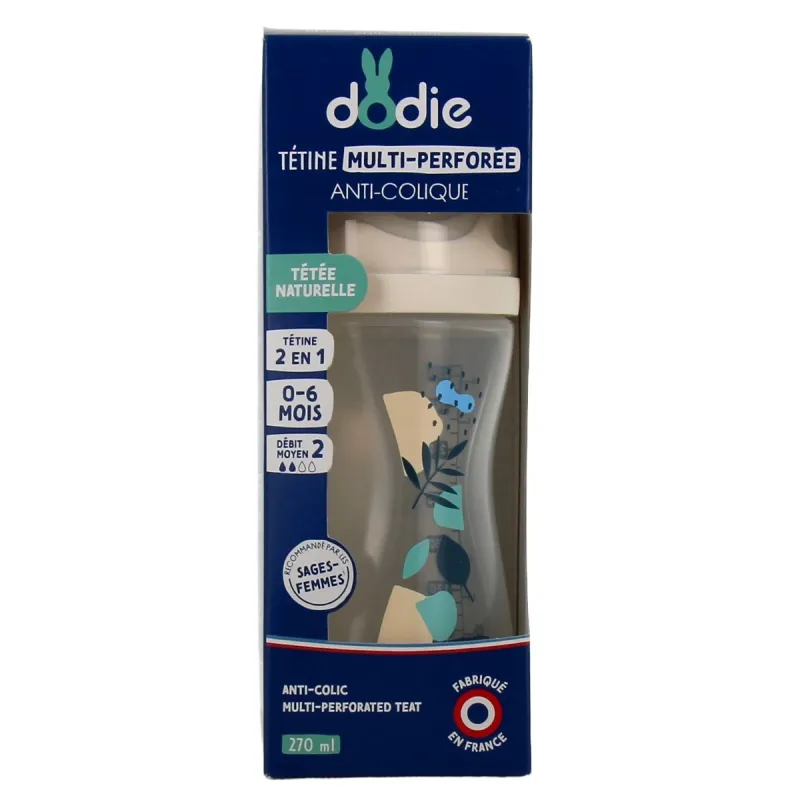 Dodie Biberon Anti-colique Tétine Multi-perforée 0-6 mois Bleu 270ml