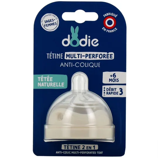 Dodie Tétine Multi-perforée Anti-colique +6 mois Débit Rapide Dodie Tétine Multi-perforée Anti-colique +6 mois Débit Rapide