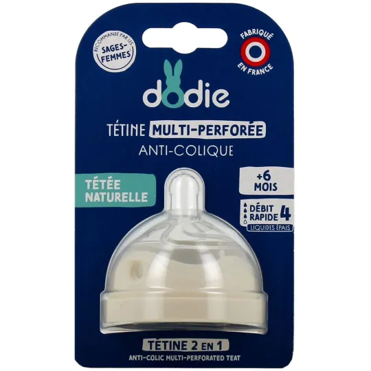 Dodie Tétine Multi-perforée Anti-colique +6 mois Débit Rapide Liquide Epais Dodie Tétine Multi-perforée Anti-colique +6 mois Débit Rapide Liquide Epais