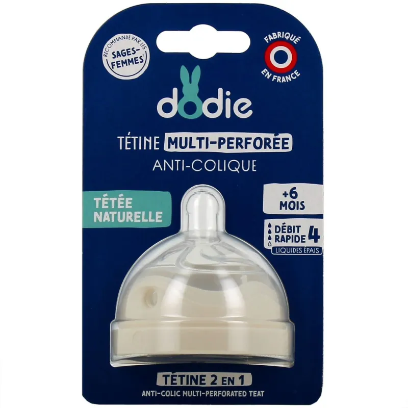 Dodie Tétine Multi-perforée Anti-colique +6 mois Débit Rapide Liquide Epais Dodie Tétine Multi-perforée Anti-colique +6 mois Débit Rapide Liquide Epais