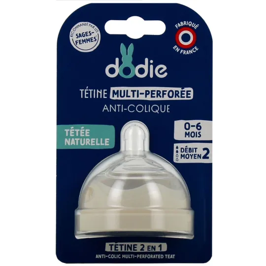 Dodie Tétine Multi-perforée Anti-colique 0-6 mois Débit Moyen Dodie Tétine Multi-perforée Anti-colique 0-6 mois Débit Moyen