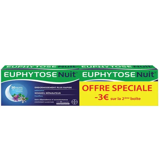 Euphytose Nuit 2X30 Comprimés dont 3€ OFFERTS sur 2ème Boîte Euphytose Nuit 2X30 Comprimés dont 3€ OFFERTS sur 2ème Boîte