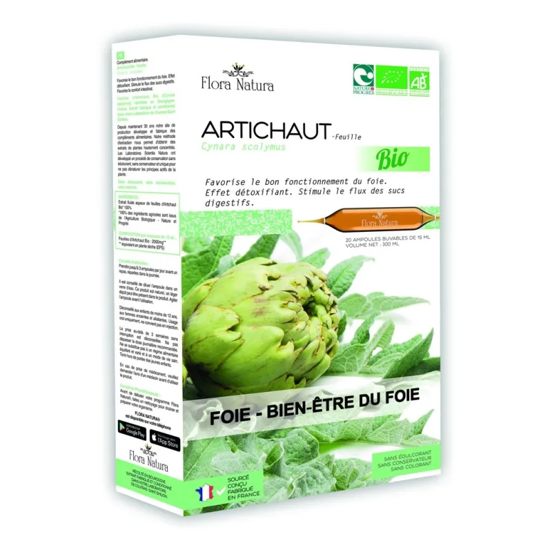 Flora Natura Artichaud Bio Foie-Bien-Etre Du Foie 20 Ampoules de 15ml