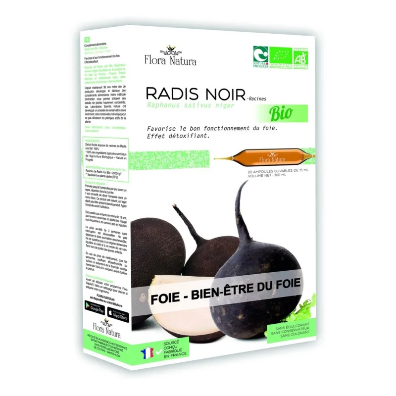 Flora Natura Radis Noir Bio Foie-Bien-Etre Du Foie 20 Ampoules de 15ml