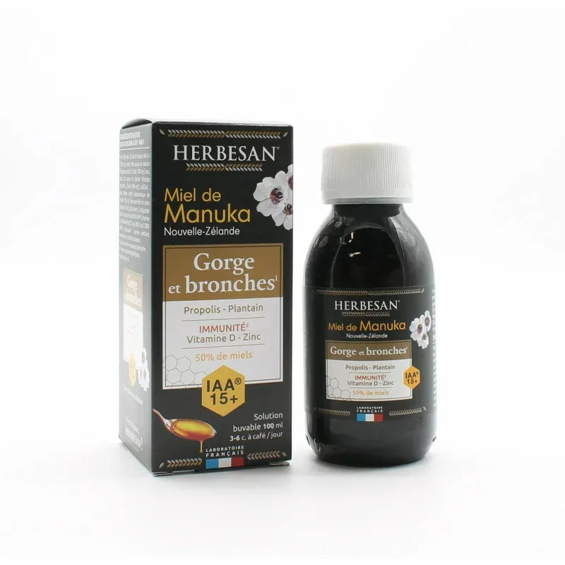 Herbesan Miel de Manuka Gorge et Bronches 100ml Herbesan Miel de Manuka Gorge et Bronches 100ml