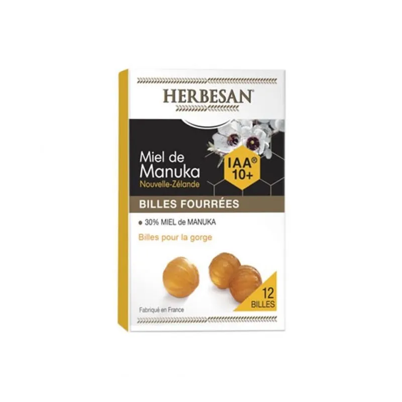 Herbesan Miel de Manuka IAA10+ 12 Billes Fourrées Herbesan Miel de Manuka IAA10+ 12 Billes Fourrées