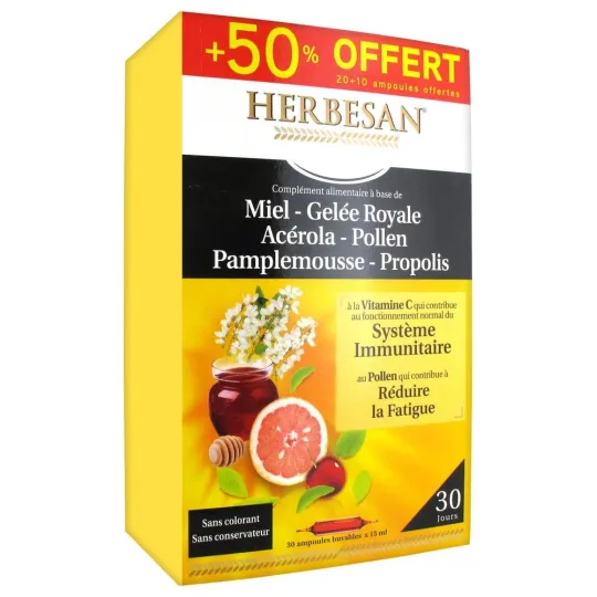 Herbesan Propolis Gelée Royale 20ampoules + 10 Offertes Herbesan Propolis Gelée Royale 20ampoules + 10 Offertes
