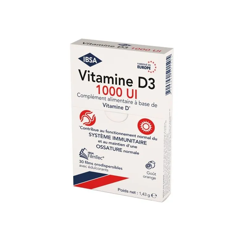 IBSA Vitamine D3 1000UI Orange 30 films Orodispersibles