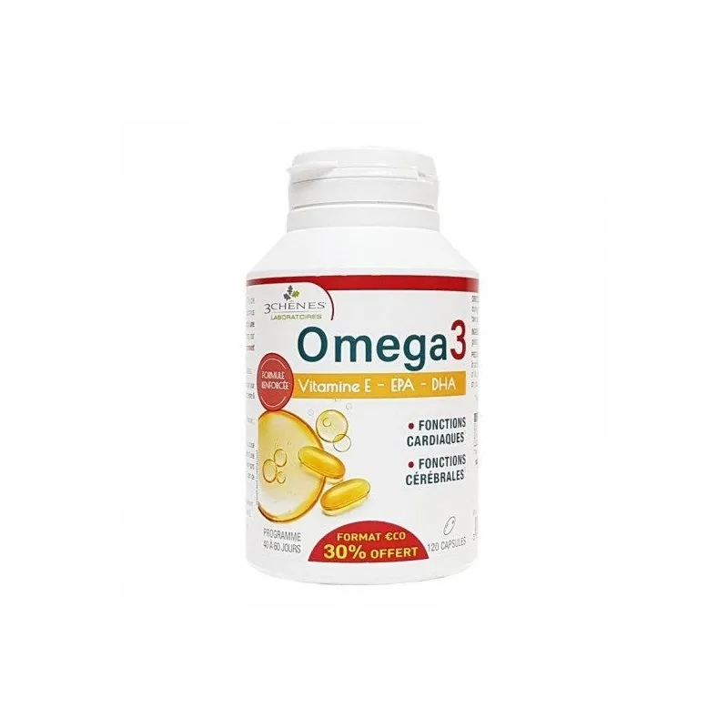 3 Chênes Omega 3 Formule Renforcée 120 Capsules dont 30% OFFERT 3 Chênes Omega 3 Formule Renforcée 120 Capsules dont 30% OFFERT