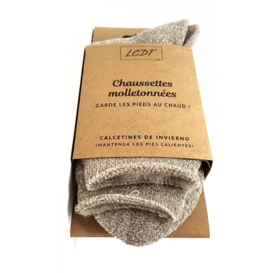 LCDT Chaussettes Molletonnées Taille 39 à 42-Beige Chiné