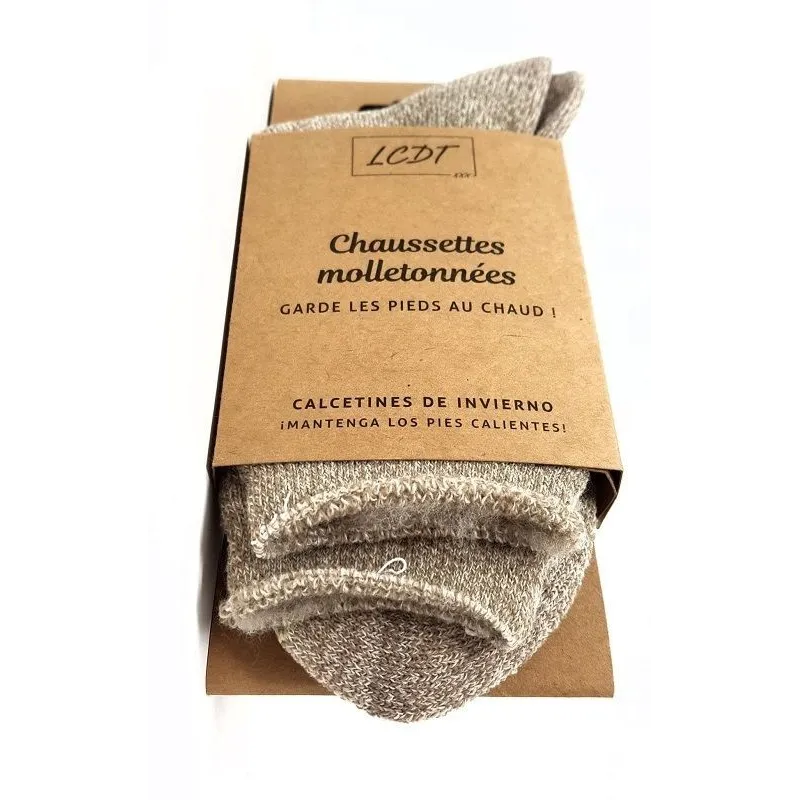 LCDT Chaussettes Molletonnées Taille 39 à 42-Beige Chiné