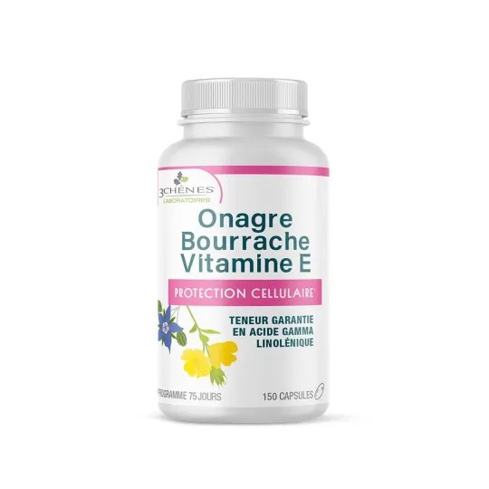 Les 3 Chênes Onagre-Bourrache-Vitamine E 150 capsules Les 3 Chênes Onagre-Bourrache-Vitamine E 150 capsules