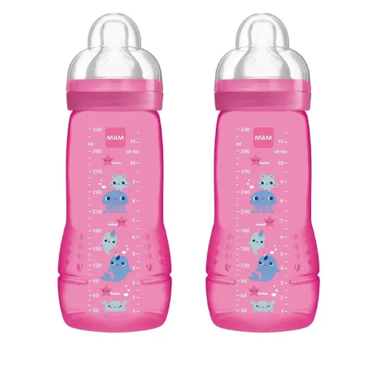 MAM Biberon Easy Active 2ème âge Lot 2x330ml Rose Fushia MAM Biberon Easy Active 2ème âge Lot 2x330ml Rose Fushia