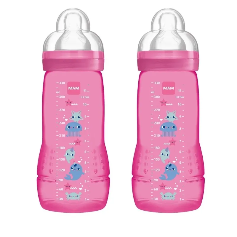 MAM Biberon Easy Active 2ème âge Lot 2x330ml Rose Fushia MAM Biberon Easy Active 2ème âge Lot 2x330ml Rose Fushia