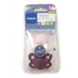 MAM Original 2 Sucettes Anatomique Silicone 2-6 mois Couleur Nature -Rose - Mauve
