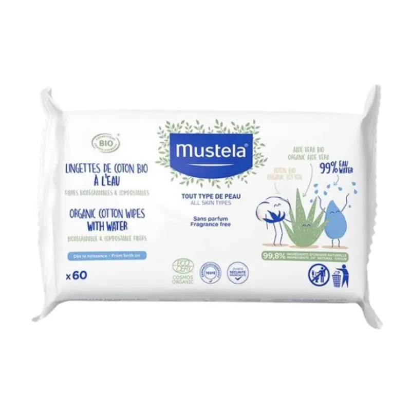 Mustela 60 Lingettes De Coton Bio à l'Eau Mustela 60 Lingettes De Coton Bio à l'Eau